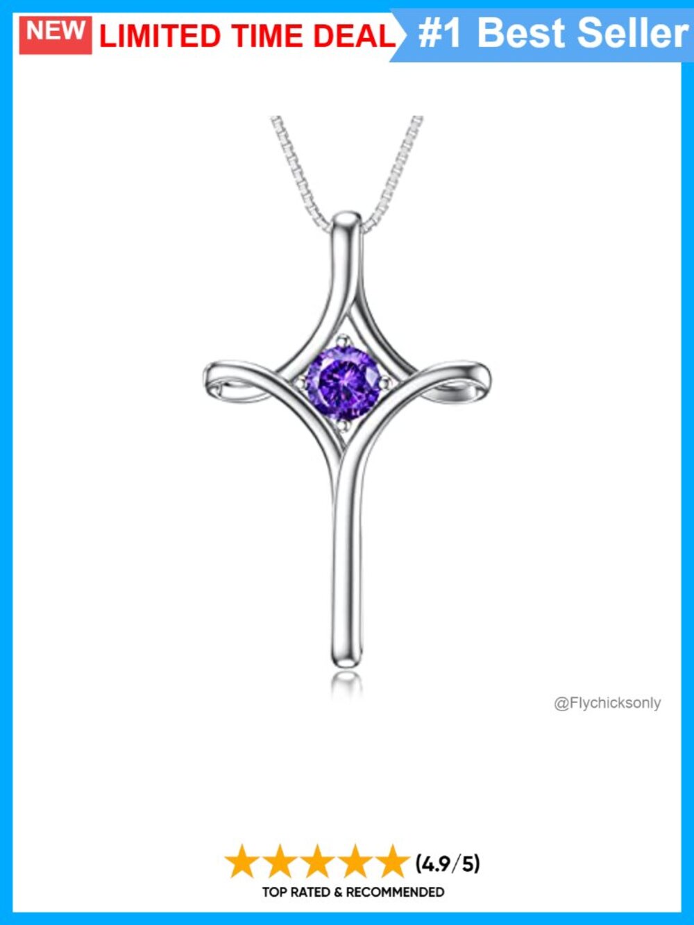 925 Sterling Silver Cross Birthstone Pendant Necklace 18in
